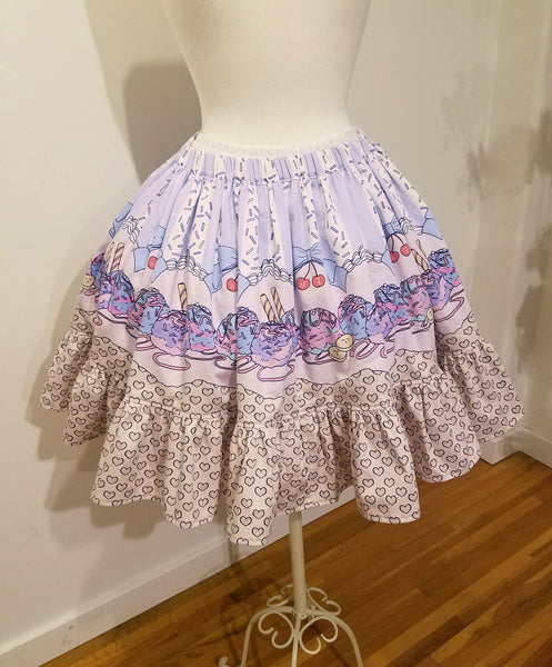 Sundae Parade Organic Cotton Skirt in Pink/Sax/Lavender Full Elastic Waist